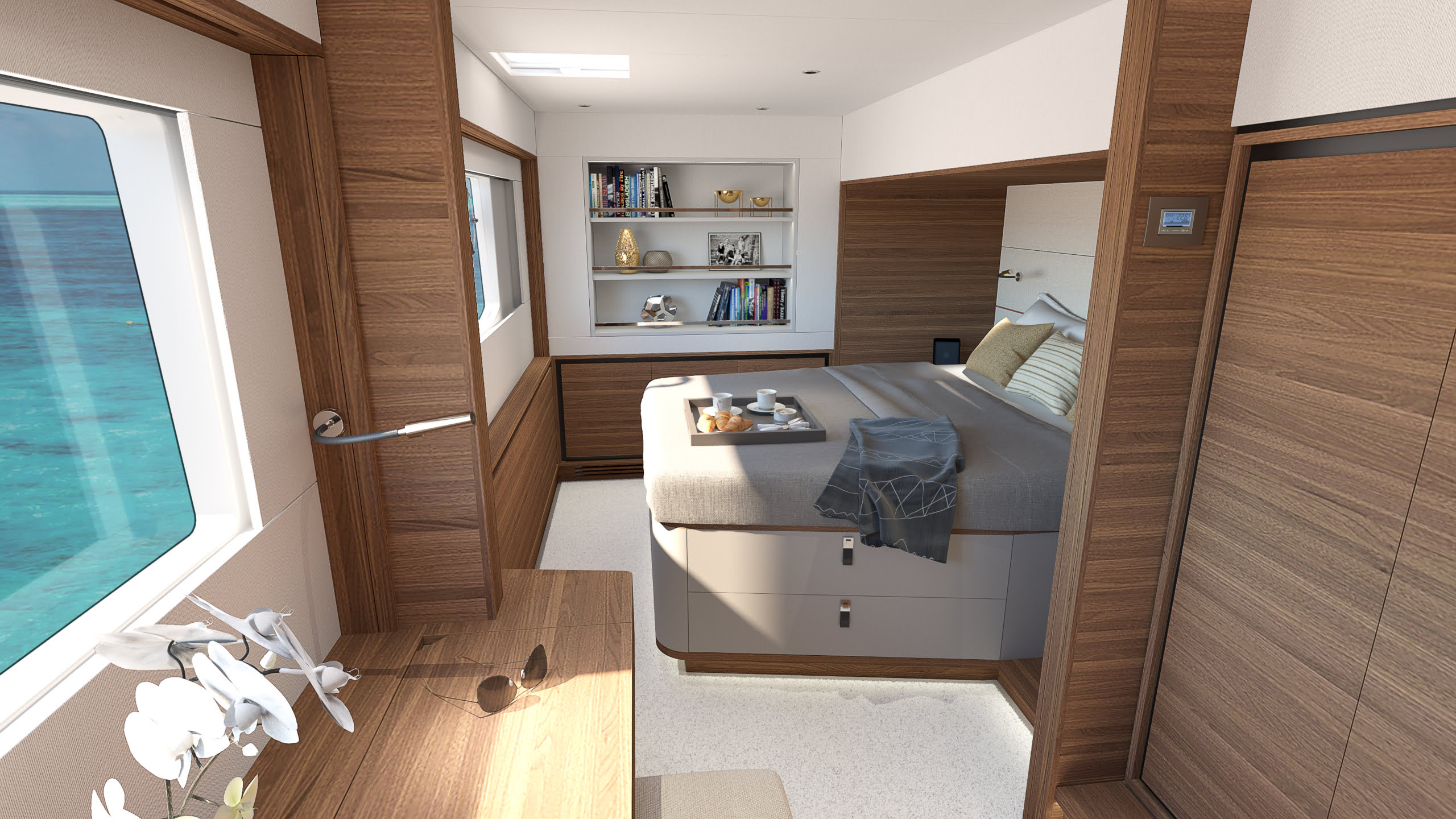 Xquisite X60 Interior Design Walnut VIP Cabin